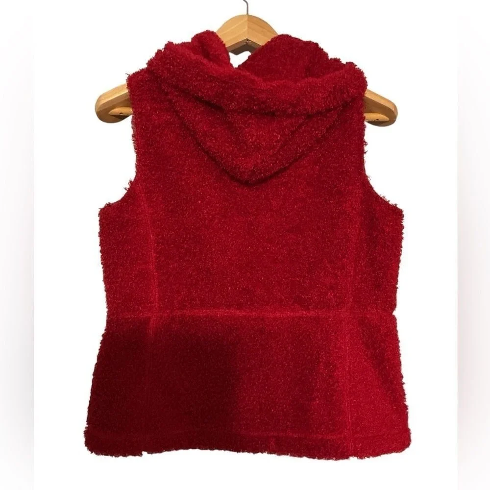 J. Jill Dark Red Hooded Front‎ Zip Sherpa Vest Size M
